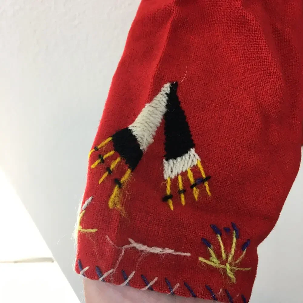 Embroidered Red Wool Jacket Vintage Made in Mexico Agave Horseshoe Sanchez